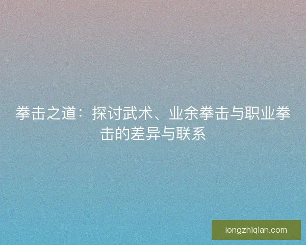 拳击之道：探讨武术、业余拳击与职业拳击的差异与联系
