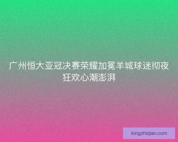 广州恒大亚冠决赛荣耀加冕羊城球迷彻夜狂欢心潮澎湃